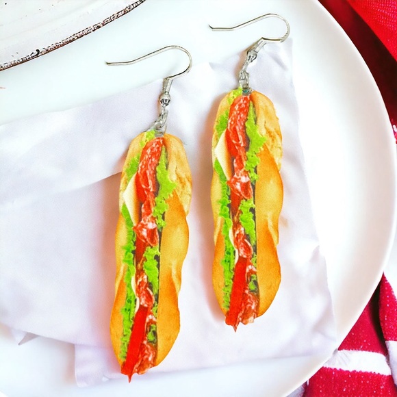Jewelry - Deliciously Cute Sub Sandwich Dangle Earrings - Handmade Food Jewelry! NWT